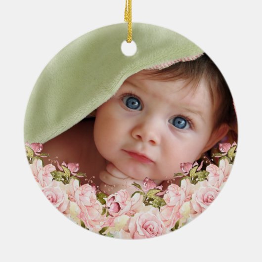ピンクローズガーデンフローラガールバプティスフォトセラミック セラミックオーナメント (裏面)