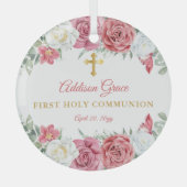 ピンクローズガーデンフローラガールファースト聖餐式 ガラスオーナメント (正面)