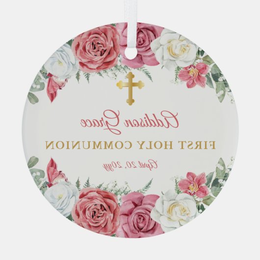 ピンクローズガーデンフローラガールファースト聖餐式 ガラスオーナメント (裏面)