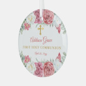 ピンクローズガーデンフローラガールファースト聖餐式 ガラスオーナメント (正面左)