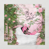 ピンクローズガーデンベビーシャワー 招待状 (正面/裏面)