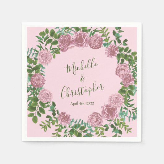 ピンクローズガーデン春の結婚式 スタンダードカクテルナプキン (正面)