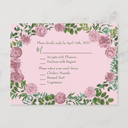 ピンクローズガーデン春の結婚式 ポストカード (正面)