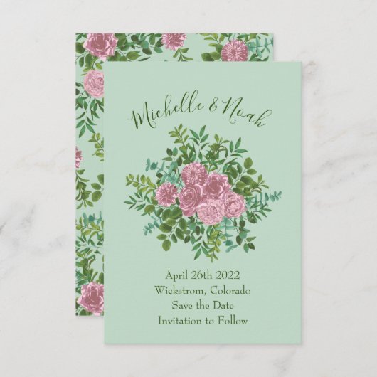 ピンクローズガーデン春の結婚式 招待状 (正面/裏面)