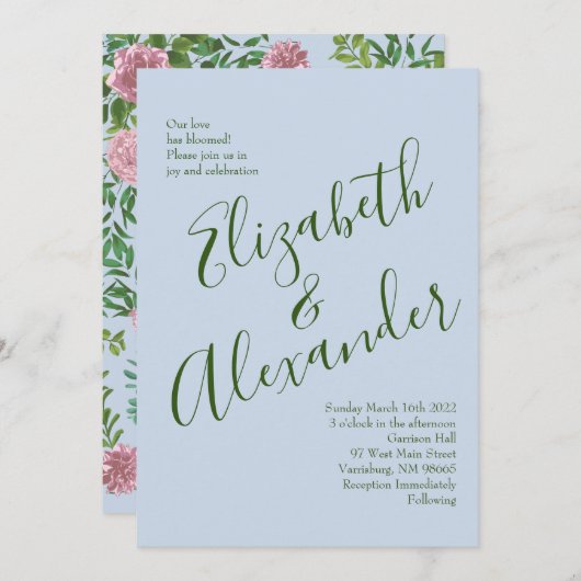 ピンクローズガーデン春の結婚式 招待状 (正面/裏面)