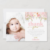 ピンクローズガール誕生日写真サンキューカード サンキューカード (正面)