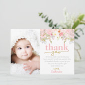 ピンクローズガール誕生日写真サンキューカード サンキューカード (スタンド正面)