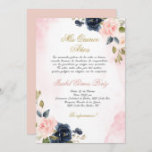 ピンクローズキンセアニェラへの招スペインの待 招待状 (正面/裏面)