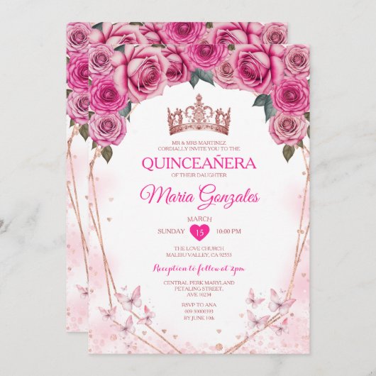 ピンクローズキンセアニラクラウンバタフライ15アノス 招待状 (正面/裏面)