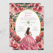 ピンクローズキンセアニラ15アノスフラワーズ金ゴールド 招待状 (正面/裏面)