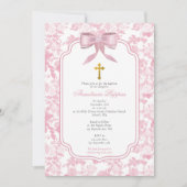 ピンクローズギリシャ正統《キリスト教》洗礼式や命名式バプテスマ 招待状 (正面)