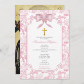 ピンクローズギリシャ正統《キリスト教》洗礼式や命名式バプテスマ 招待状 (正面/裏面)