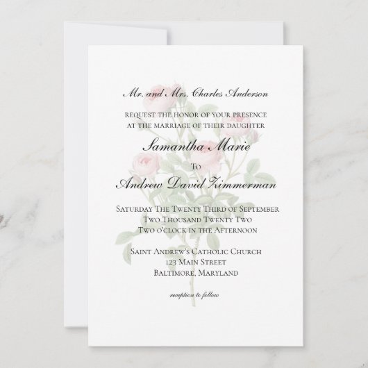 ピンクローズクラシックフローラエレガフォーマルントウェディング 招待状 (正面)