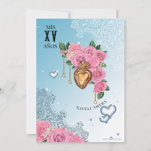 ピンクローズクラシックブルーローライダーチョラキンセアニェラ 招待状 (裏面)