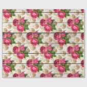 ピンクローズクリスマスオーナメントオンウッド ラッピングペーパー (フラット)