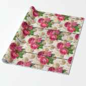 ピンクローズクリスマスオーナメントオンウッド ラッピングペーパー (アンロールド)