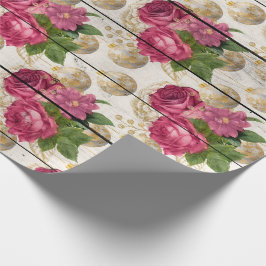 ピンクローズクリスマスオーナメントオンウッド ラッピングペーパー