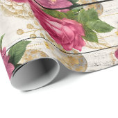 ピンクローズクリスマスオーナメントオンウッド ラッピングペーパー (ロールコーナー)