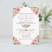 ピンクローズクリーミーマルサラフローラ結婚バラ 招待状 (スタンド正面)