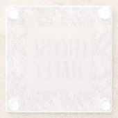 ピンクローズクリームグリッターグリッツトロピカル葉 ガラスコースター (裏面)