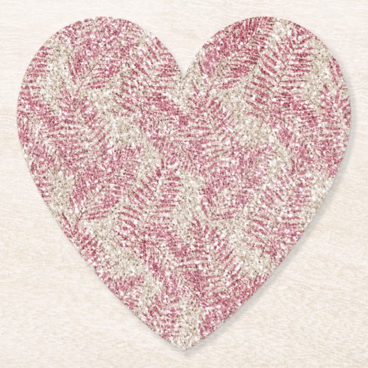 ピンクローズクリームグリッターグリッツトロピカル葉 ペーパーコースター (正面)