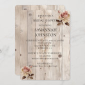 ピンクローズクリームホワイトウッドブライダルシャワー 招待状 (正面/裏面)