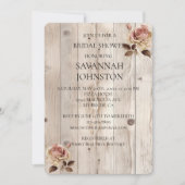 ピンクローズクリームホワイトウッドブライダルシャワー 招待状 (正面)