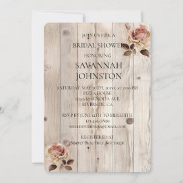 ピンクローズクリームホワイトウッドブライダルシャワー 招待状