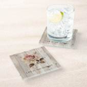 ピンクローズクリームホワイトフェイクウッド ガラスコースター (アングル)