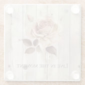 ピンクローズクリームホワイトフェイクウッド ガラスコースター (裏面)