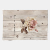 ピンクローズクリームホワイトフェイクウッド キッチンタオル (横)