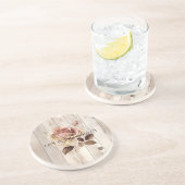 ピンクローズクリームホワイトフェイクウッド コースター (側面)