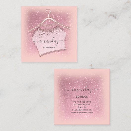 ピンクローズクロスハンガーファッションブティック スクエア名刺 (正面/裏面)