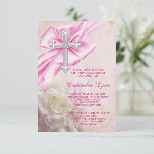 ピンクローズクロスファースト聖餐式 招待状 (スタンド正面)