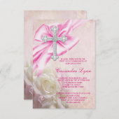 ピンクローズクロスファースト聖餐式 招待状 (正面/裏面)