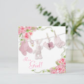 ピンクローズクローセラインベビーガールシャワー招待状 招待状 (スタンド正面)