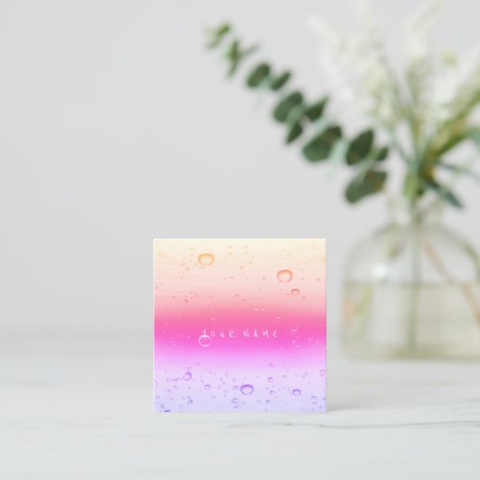 ピンクローズグラデーション抽象芸術ウォーター海ボール スクエア名刺 (スタンド正面)