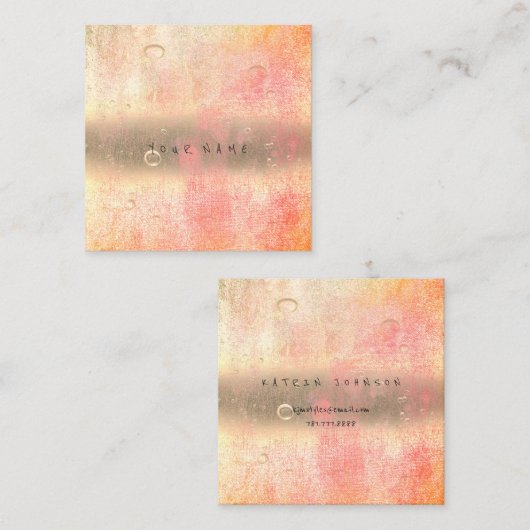 ピンクローズグラデーション抽象芸術ウォーター麻ボール スクエア名刺 (正面/裏面)