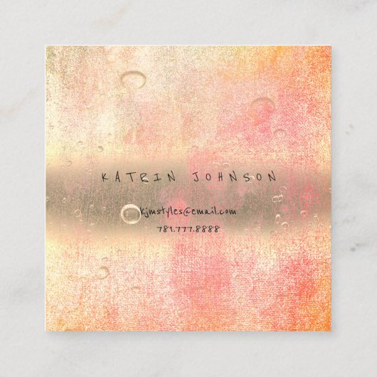ピンクローズグラデーション抽象芸術ウォーター麻ボール スクエア名刺 (裏面)