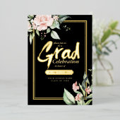 ピンクローズグラードフォイル金ゴールド/ブラックID894 箔招待状 (立ち正面)