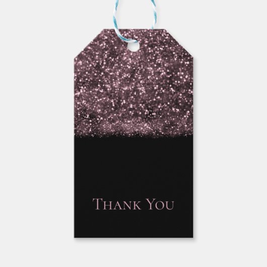ピンクローズグリッターきらめくライトスウィート16パーティー ギフトタグ (正面)