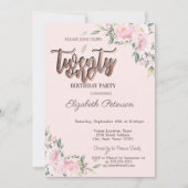 ピンクローズグリッタードリプスバラ金ゴールド21st誕生日 招待状 (正面)