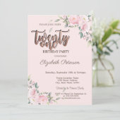 ピンクローズグリッタードリプスバラ金ゴールド21st誕生日 招待状 (スタンド正面)