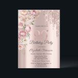 ピンクローズグリッタードリプスバラ金ゴールド90th誕生日 招待状<br><div class="desc">バラモダン金ゴールドグリッターのドリップ、バラ金ゴールドの背景のバラとシックで華やかな。</div>