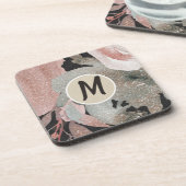 ピンクローズグリッターバラダークフローラグラムエレガント コースター (左側)