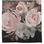 ピンクローズグリッターバラダークフローラグラムエレガント シャワーカーテン (正面)