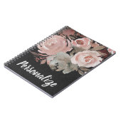 ピンクローズグリッターバラダークフローラグラムエレガント ノートブック (左側)