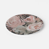 ピンクローズグリッターバラダークフローラグラムエレガント ペーパープレート (アングル)