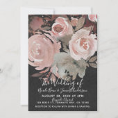 ピンクローズグリッターバラダークフローラグ結婚ラム 招待状 (正面)