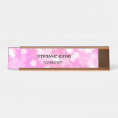 ピンクローズグリッターモノグラム名モダンバラ金ゴールド デスクネームプレート (正面)